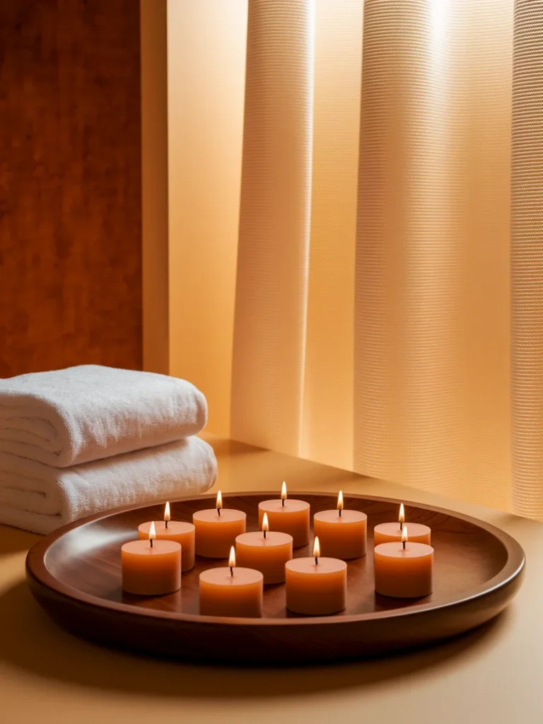 Flameless candles placed safely away from towels in a bathroom.