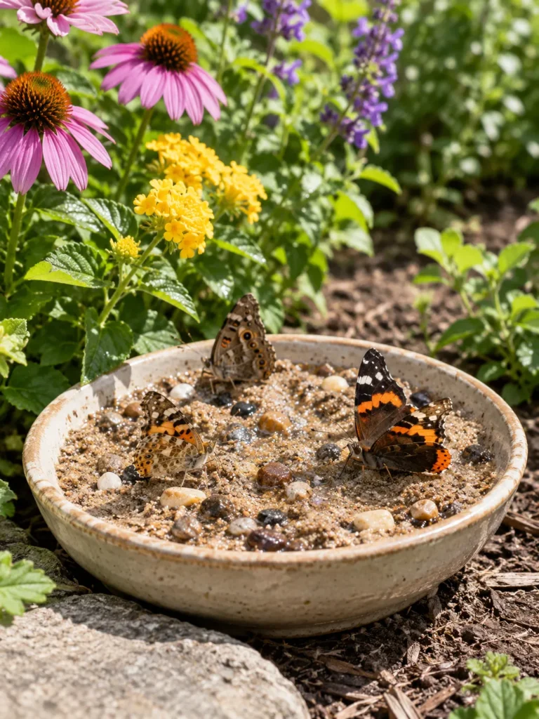 A shallow ceramic dish filled with damp sand and small pebbles