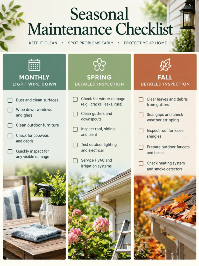 A simple seasonal checklist style graphic showing a light monthly wipe down