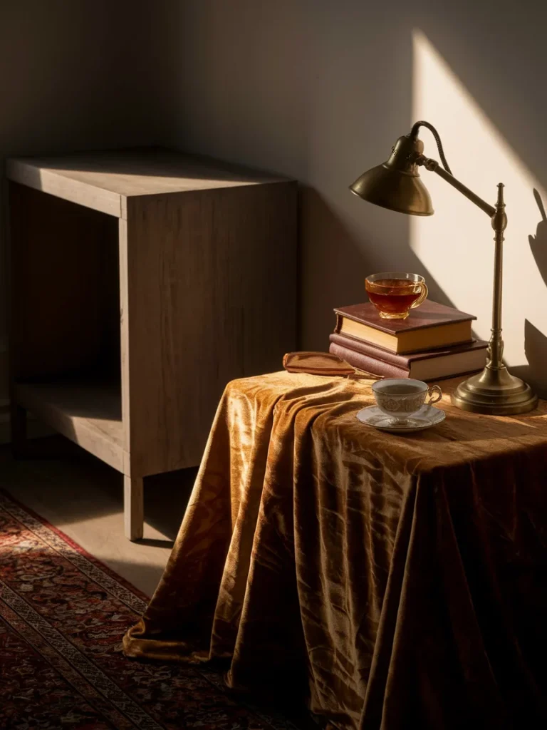 Bare bedroom bureau compared with a styled bureau top in a dark wood bedroom
