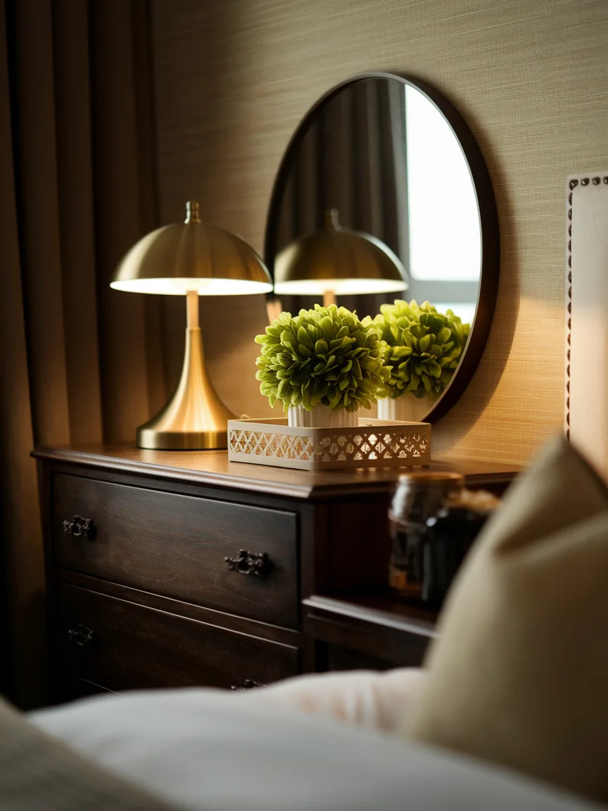 How Do You Style Bedroom Bureau Decor With Dark Wood Furniture?