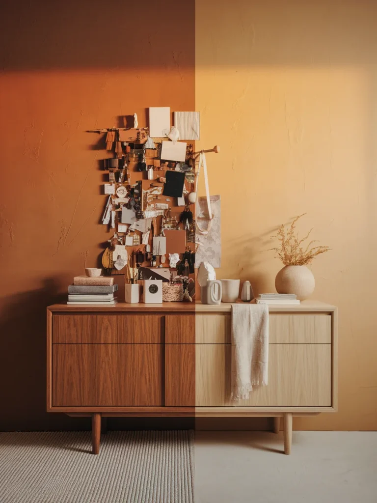 Cluttered versus balanced bedroom bureau decor comparison showing common styling mistakes