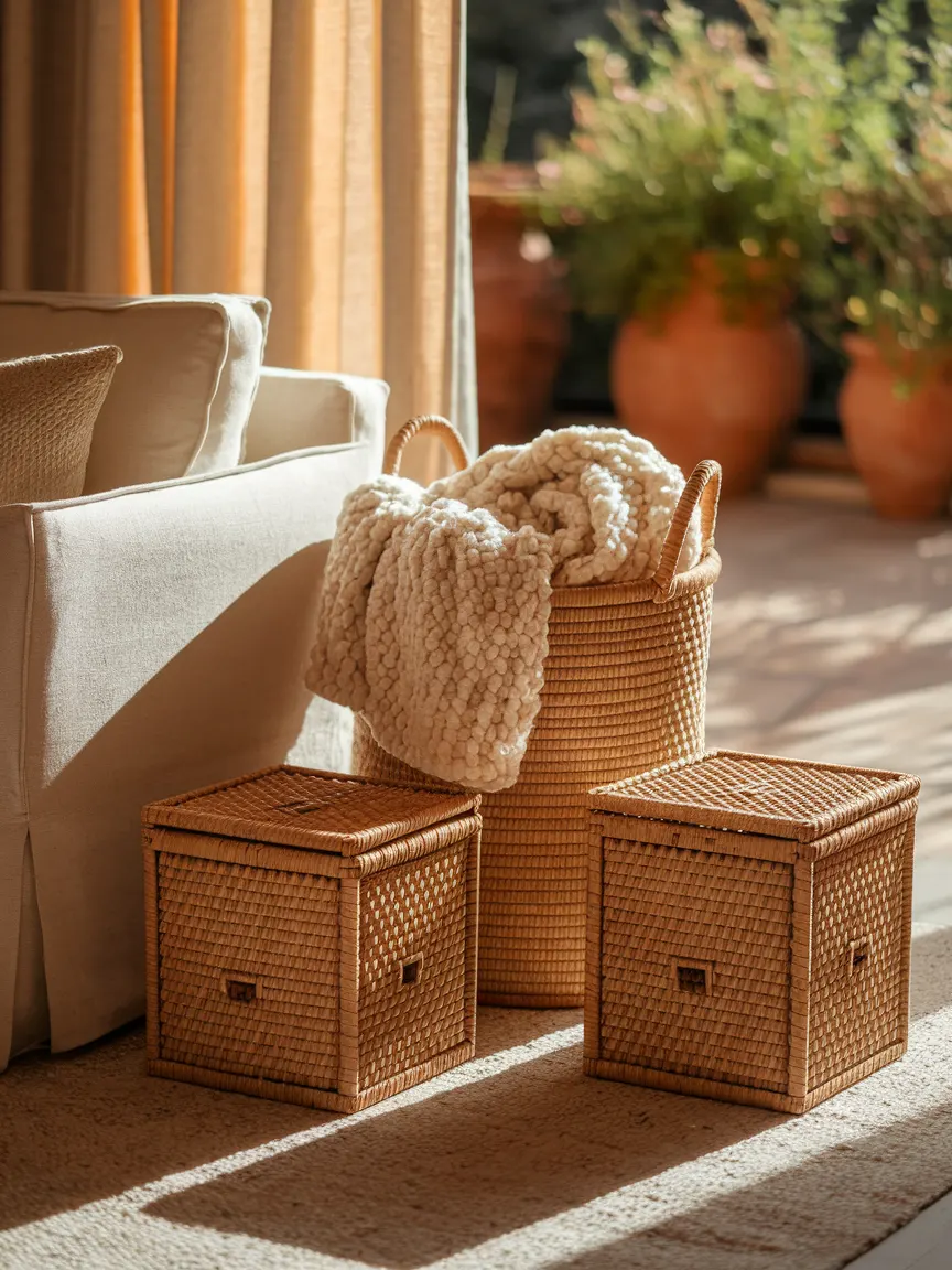 How Can Living Room Wicker Basket Decor Add Style and Storage?