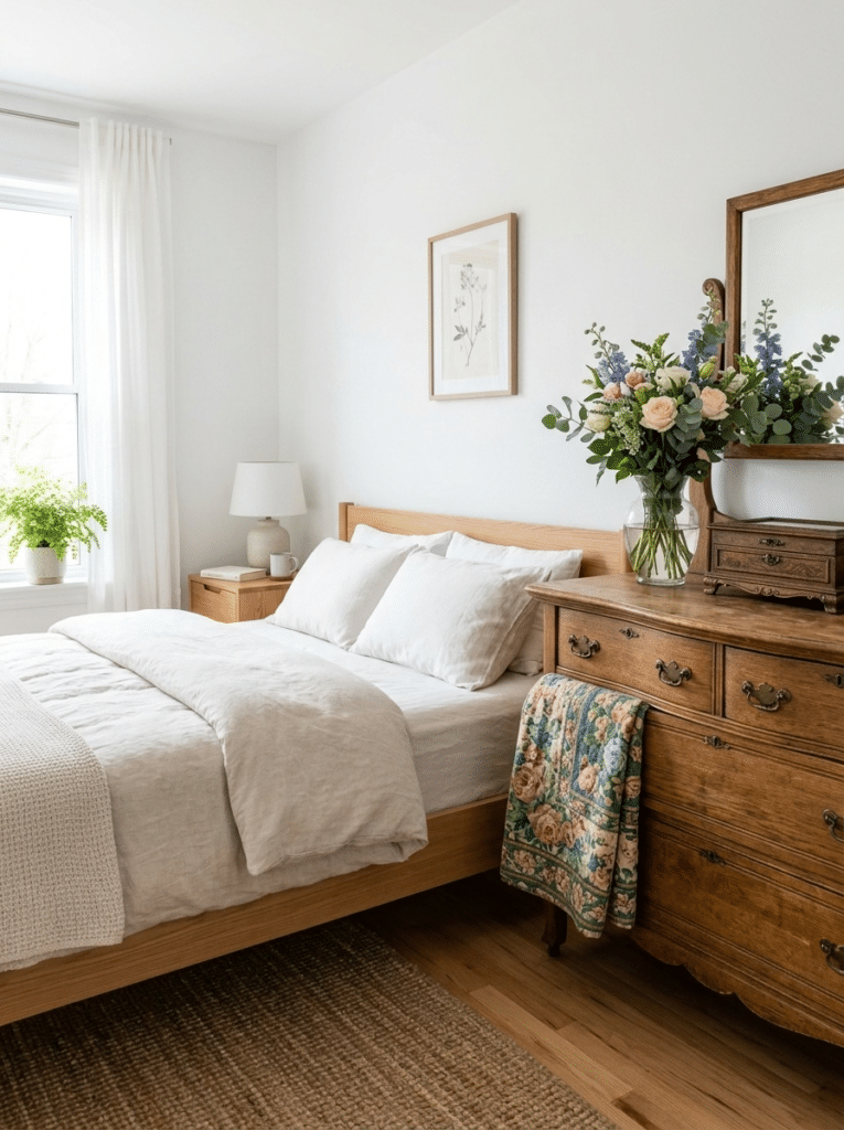 Blending Hamptons and coastal grandmother bedroom decor in one room