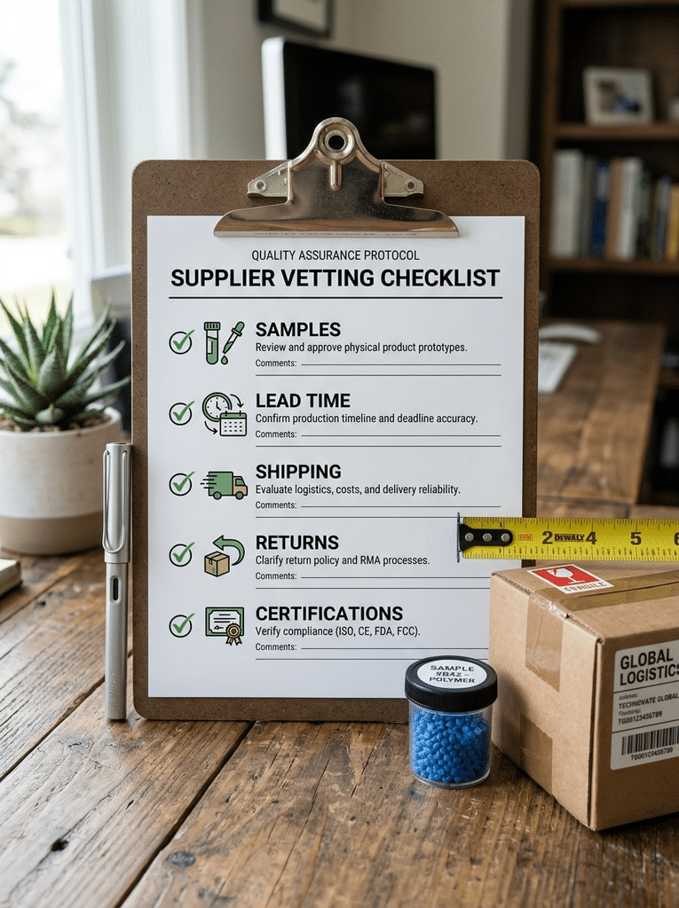 Checklist for vetting wholesale garden decor suppliers with samples, lead time, shipping and returns