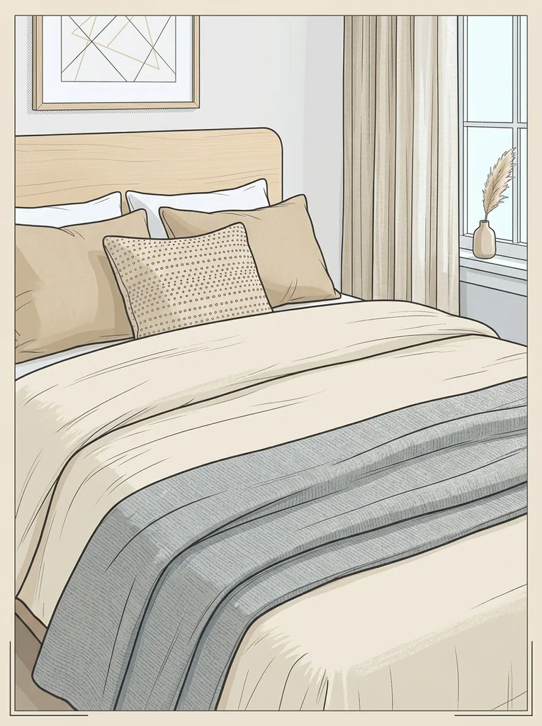 Layered bed with soft white bedding and textured throw for spa bedroom decor