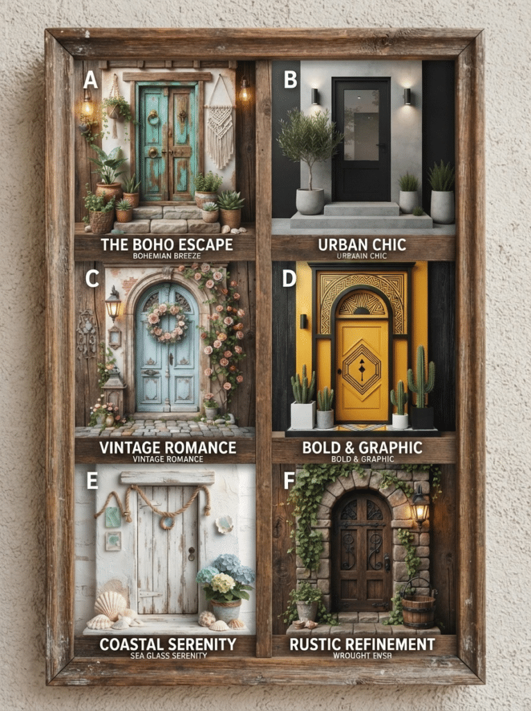 A collage of the featured looks, each shown as a small door scene with a clear label.