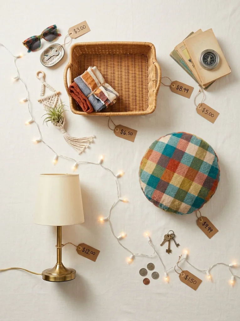 Budget friendly retro decor items for 70s and 90s bedroom decor with price tags