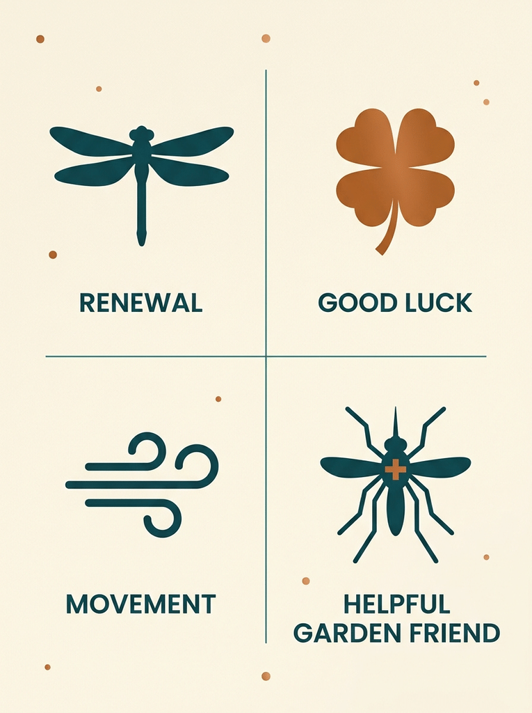 Four reasons to choose dragonfly garden decor: renewal, good luck, movement, and helpful garden friend