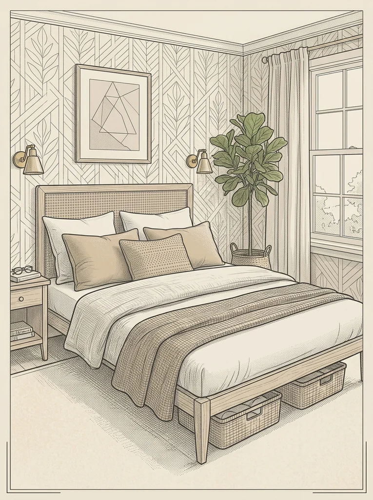 : Small bedroom styled with light colors and simple pieces for spa bedroom decor
