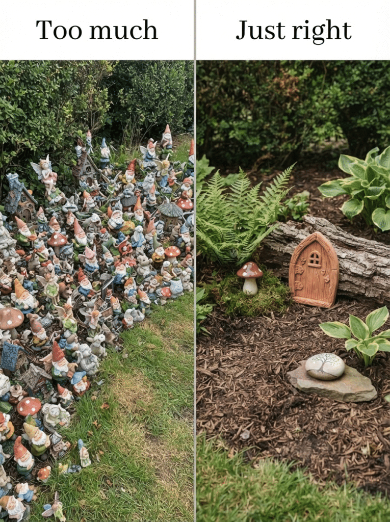 Comparing a cluttered yard with balanced whimsy garden decor