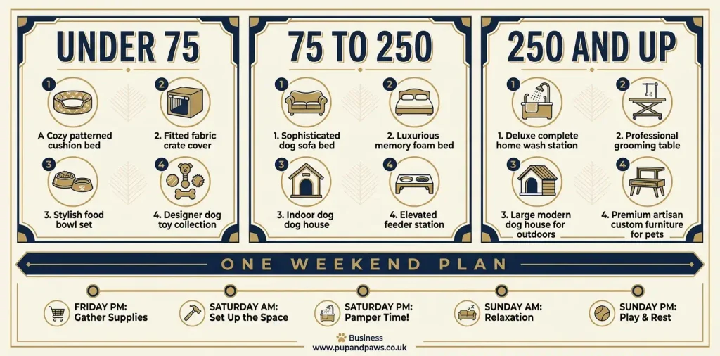 Budget tiers and one weekend plan for luxury dog bedroom decor