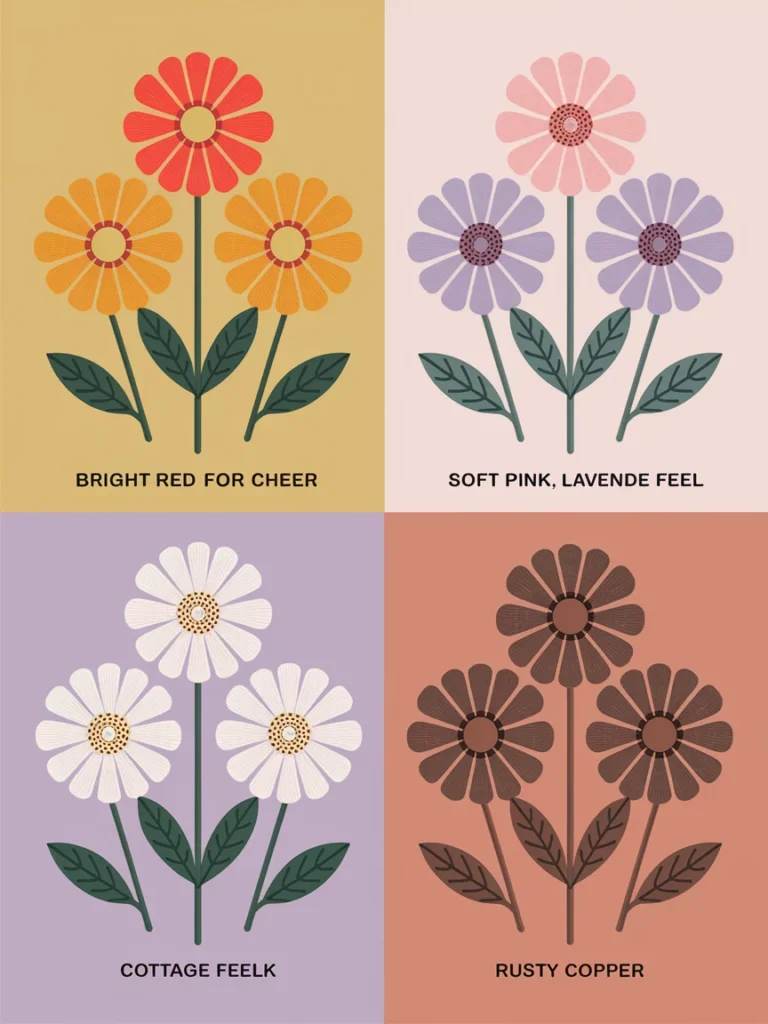 Color choices for metal garden flowers outdoor decor including bright, soft, and rusty tones