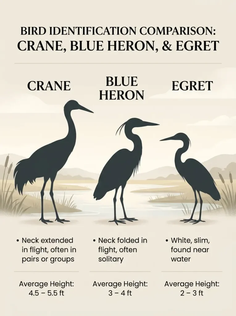 Comparison of a crane, a blue heron, and an egret for choosing a bird garden statue