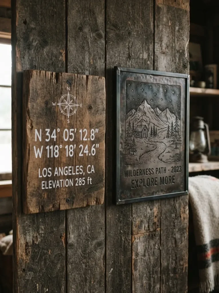 Coordinates sign and doodle sign as personal bedroom decor.