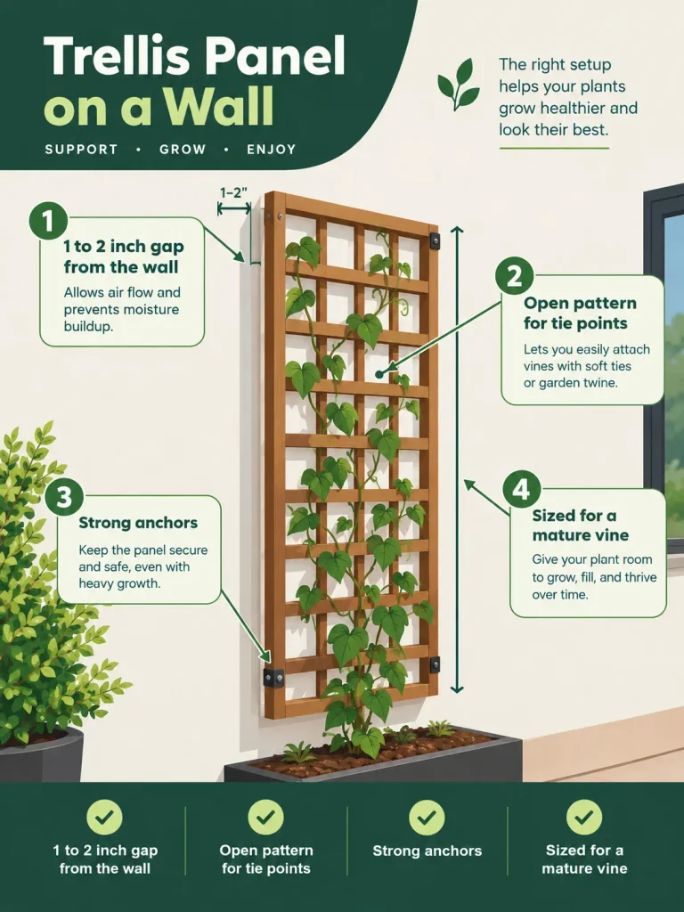 Diagram showing how to choose and mount the best trellis for star jasmine.
