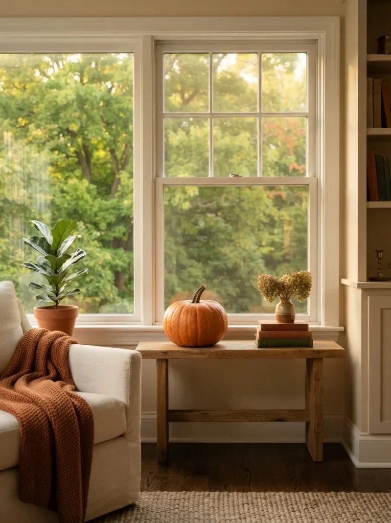Early autumn light in a home just starting to decorate for fall.
