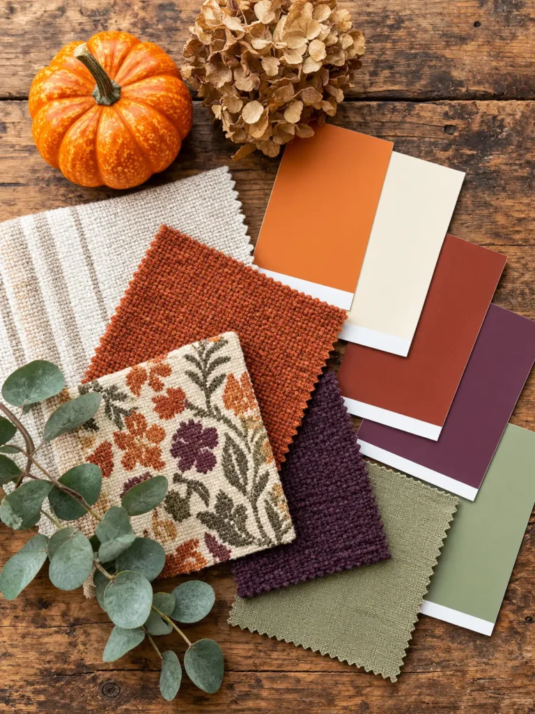 Fall color palette mood board for planning fall front porch decor in 2027