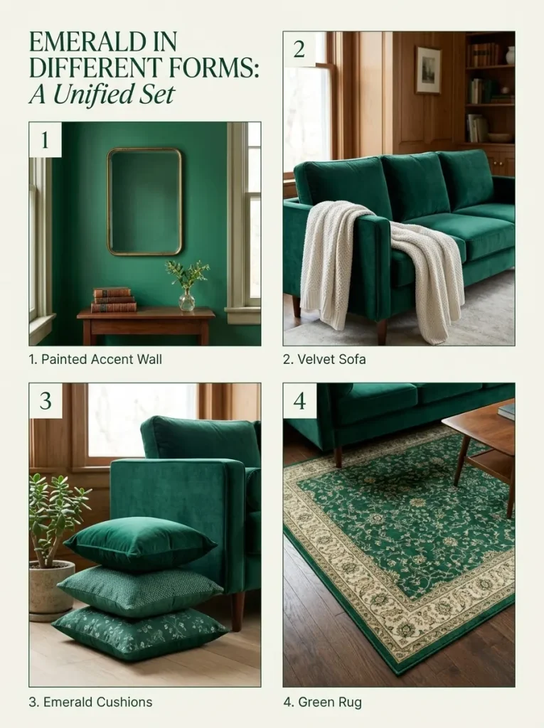  Four ways to add emerald green decor to a living room