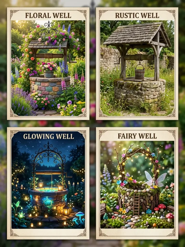 Garden well decor ideas from floral to rustic to fairy themed