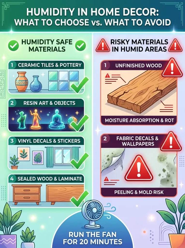 Humidity safe materials for animal themed bathroom decor.