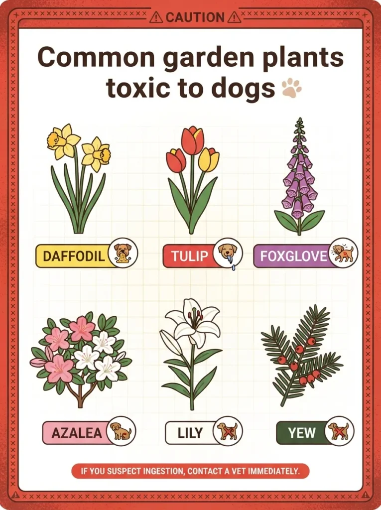 Infographic of common garden plants that are toxic to dogs