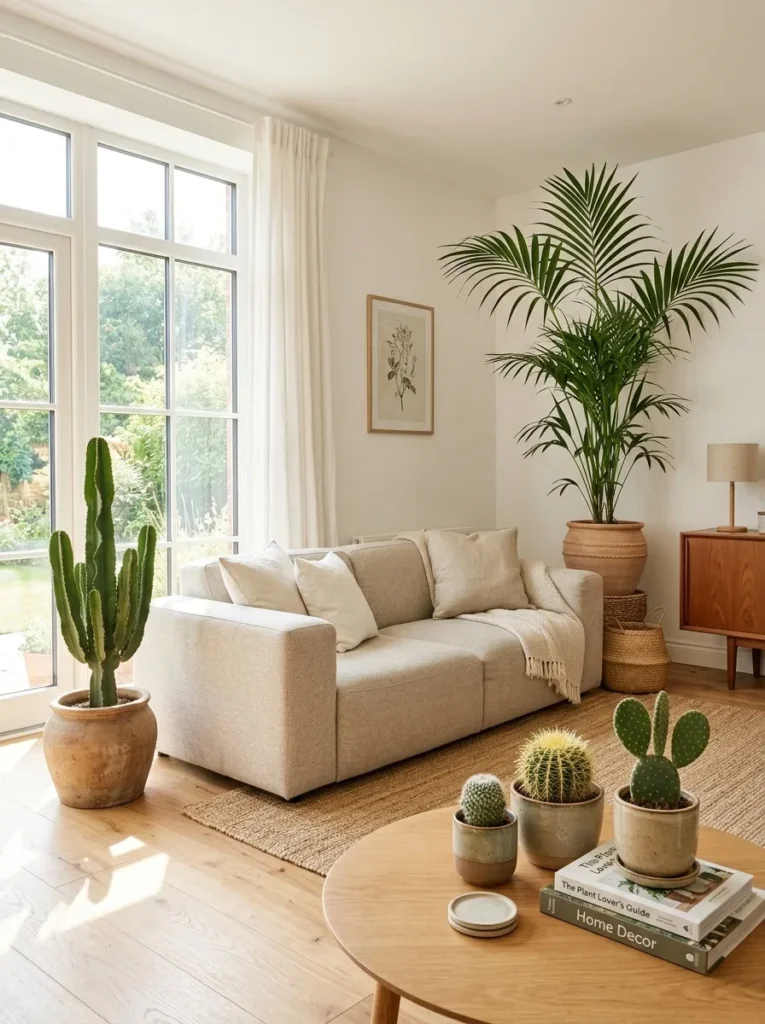 How Do You Style Living Room Plant Decor With Cacti and Palms?