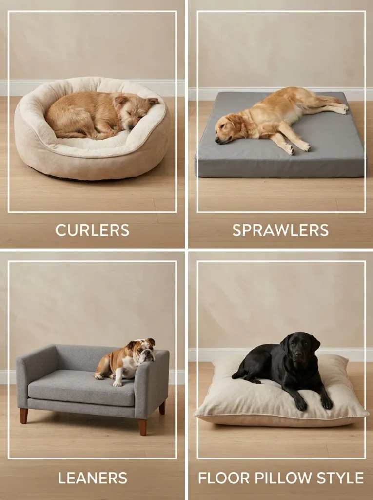 Luxury dog bed styles including bolster, orthopedic, dog sofa, and floor pillow