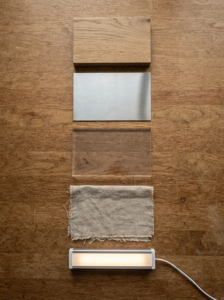 Material samples for choosing durable bedroom decor signs.