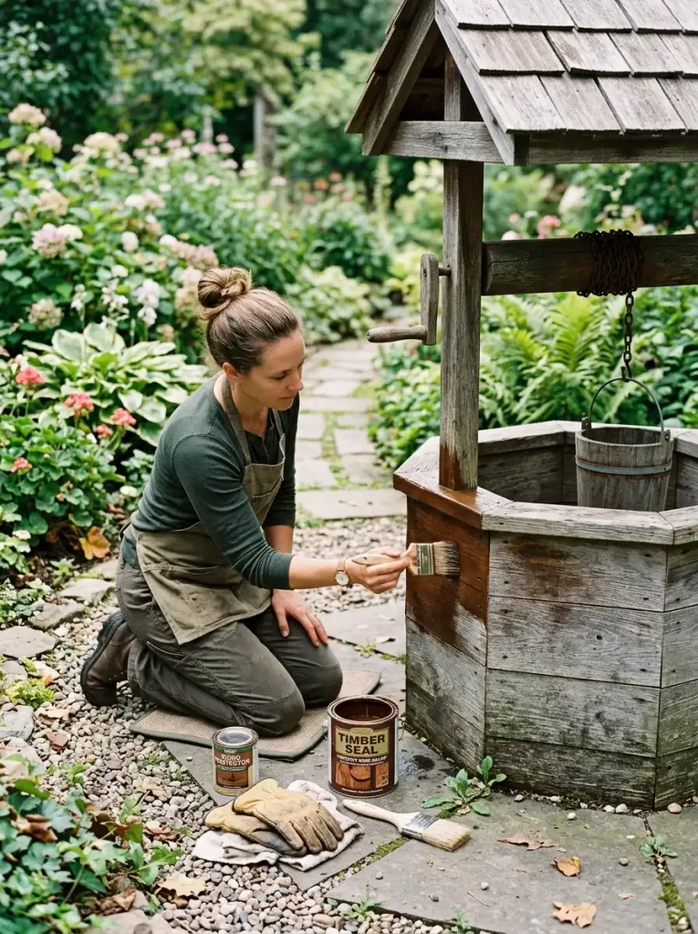 Sealing a wooden garden well to protect it from weather and rot