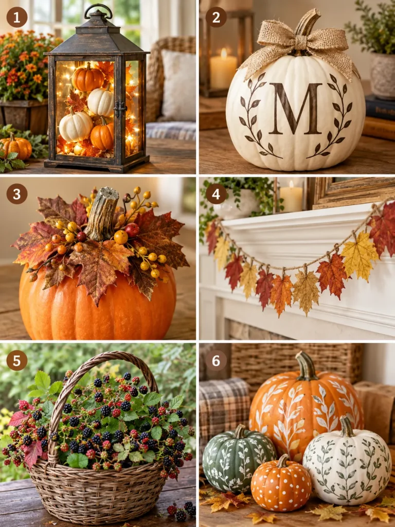 Six easy DIY fall porch decor projects shown in a collage