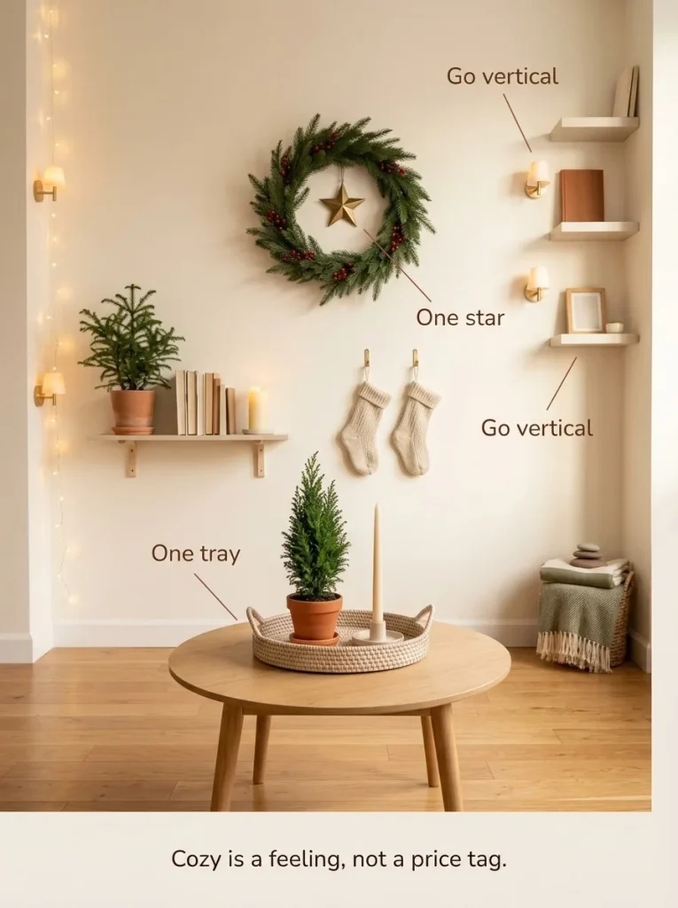  Small apartment Christmas decor with a styled coffee table in a compact living room