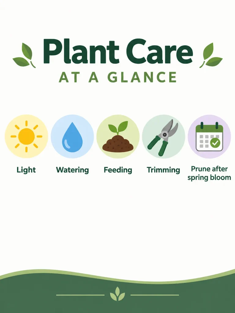 Star jasmine care guide covering sun, water, soil, feeding, and pruning. 