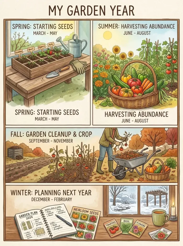Using a gardening log through spring, summer, fall, and winter