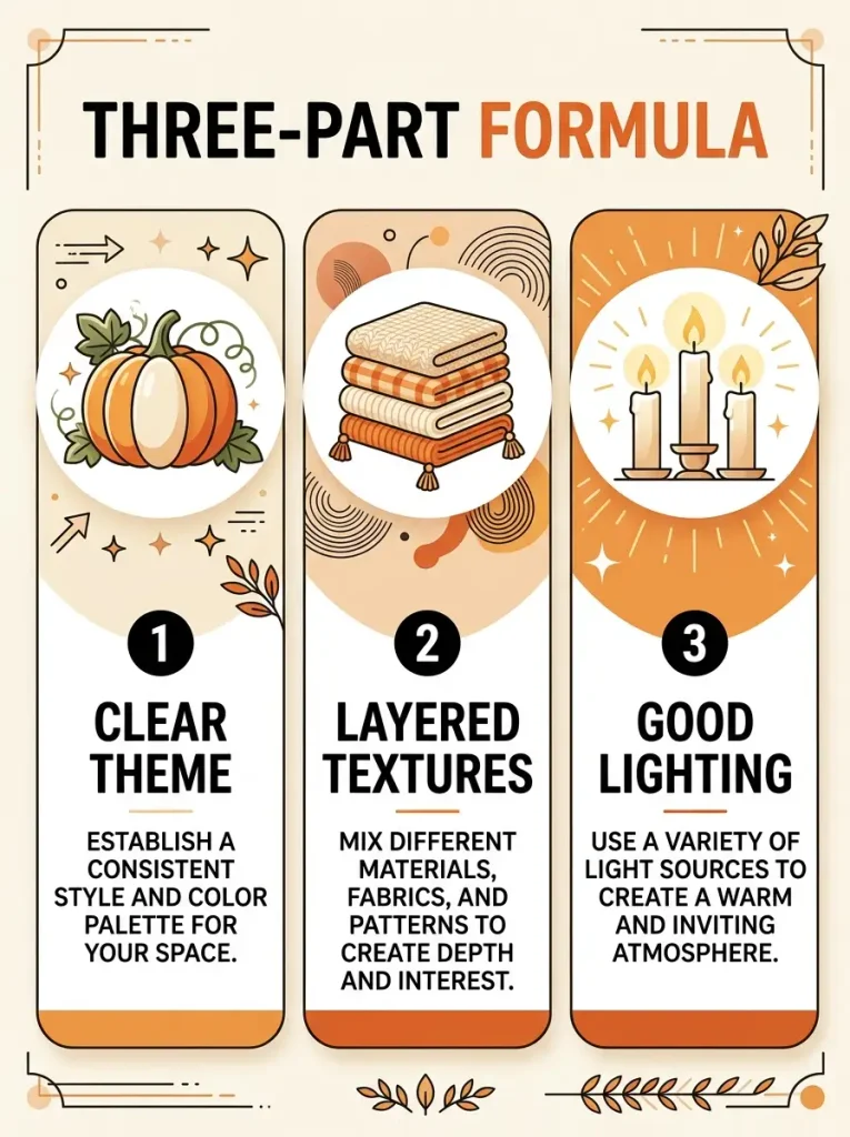 Simple formula for the best Halloween decorations indoor: theme, texture, and lighting.